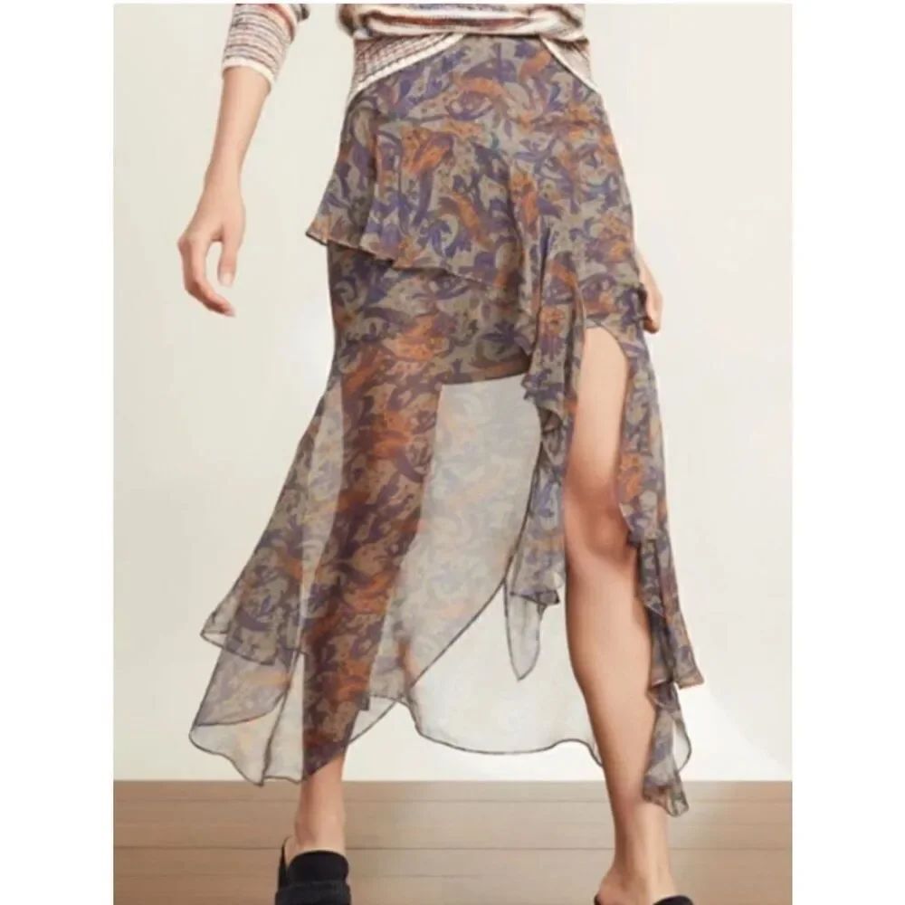 NWT Veronica Beard Trixie Illusion Asymmetrical Skirt Seafoam Green Size 12